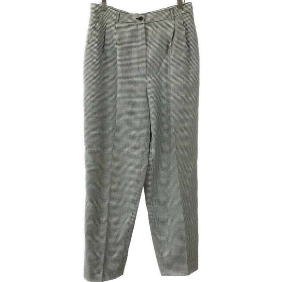 Vintage Houndstooth Trousers High Waist Pleated Career Pants charter club size 8 - Picture 1 of 11